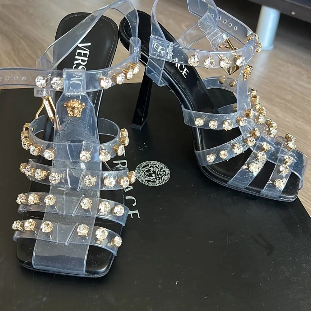 Versace Sandal Heels Jewels Sparkly_Versace Women's Embellished Caged Jelly - Picture 8 of 12